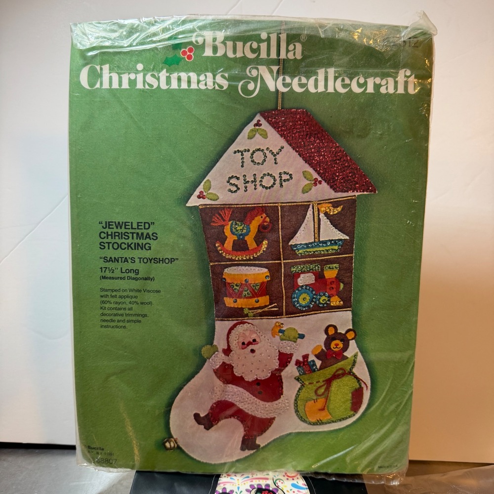 Bucilla Christmas Stocking Kit Santa's Toyshop Jewel Felt Applique 88807 New VTG